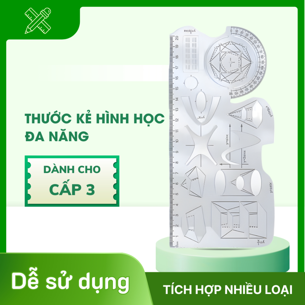 Thước kẻ đa năng thước kẻ hình học dễ vẽ không dễ gãy trong suốt và chính xác.