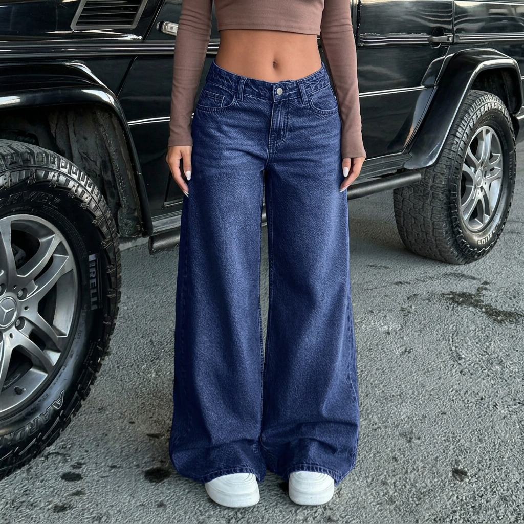 ZARA Denim jeans Wide Leg  Baggy Style Straight Pants For Women