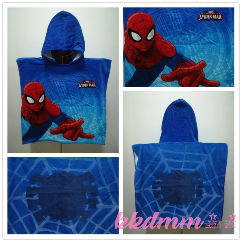 [kkdmm] 2023 Magical Handsome Spiderman Baby Bathrobe Girls Boys Hooded Bath Towel Cloak Cotton Absorbent Toddler Gift 60x60cm