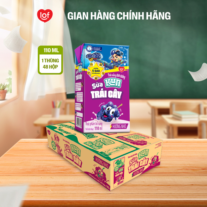 Sữa trái cây KUN vị nho thùng 48 hộp x 110ml