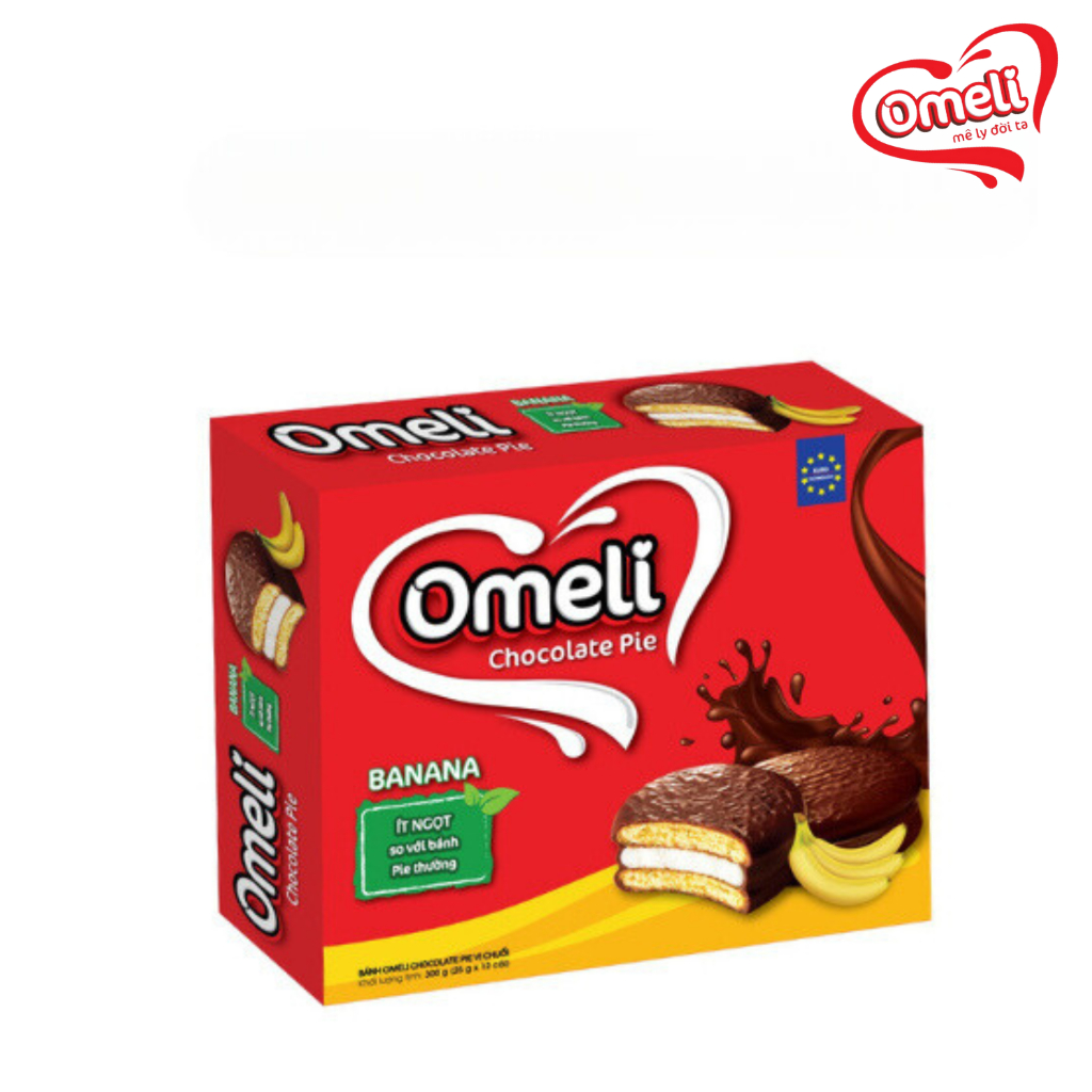 Bánh Chocolate Pie OMELI Hương Vị Chuối Ít Ngọt 300g 25g - 12 gói