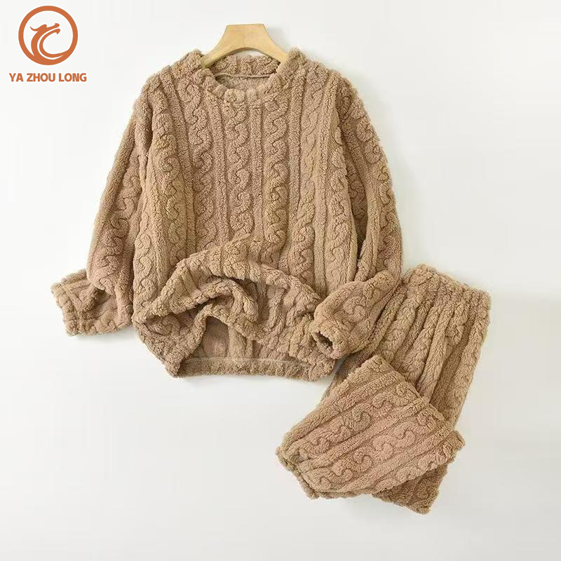 Ya zhou dài ấm cúng cáp đan Đồ Ngủ Vải flanen thiết lập cho trẻ em, mềm mại ấm áp mùa đông ngủ hai mảnh trang phục