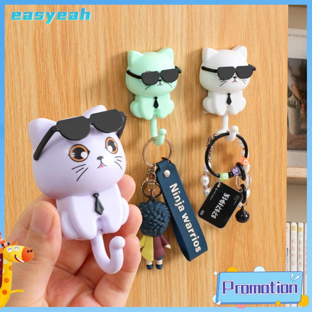 EASYEAH Hoạt hình Móc trang trí hình mèo Tự dính Không đường may Móc chìa khóa Dễ thương Móc phòng tắm Cửa phòng ngủ ký túc xá