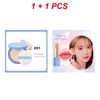 Trotinic  【Delivery 2-3 days】 Super Compact Face Powder Oil Control Waterproof Face Pressed Powder With Puff+SACE MAYCHEER LADY Tinted Lip Balm Moisturizing Long lasting Lipstick Lip Makeup Cosmetics