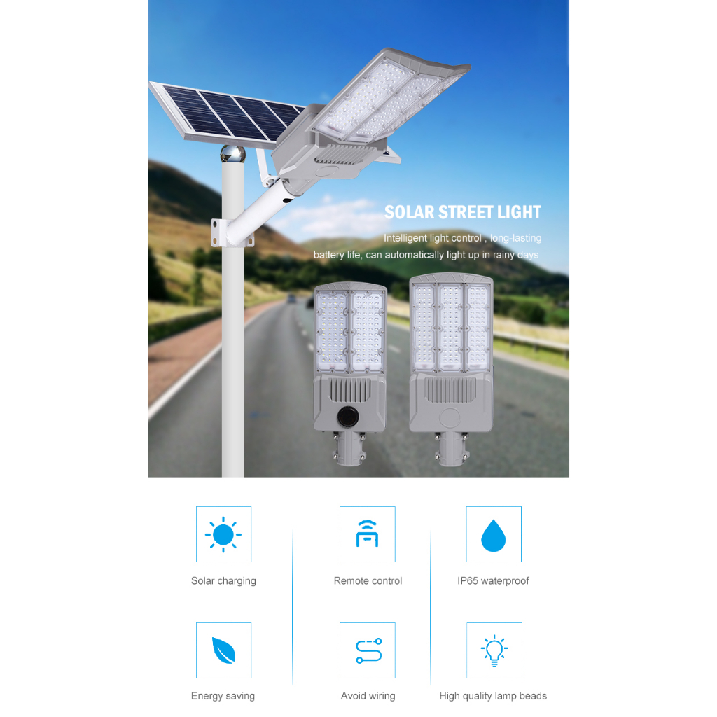 Đèn Đường Năng Lượng Mặt Trời Vát 2/ 3 Mặt Xám YGT 800W/ 600W/ 500W/ 400W. LKP