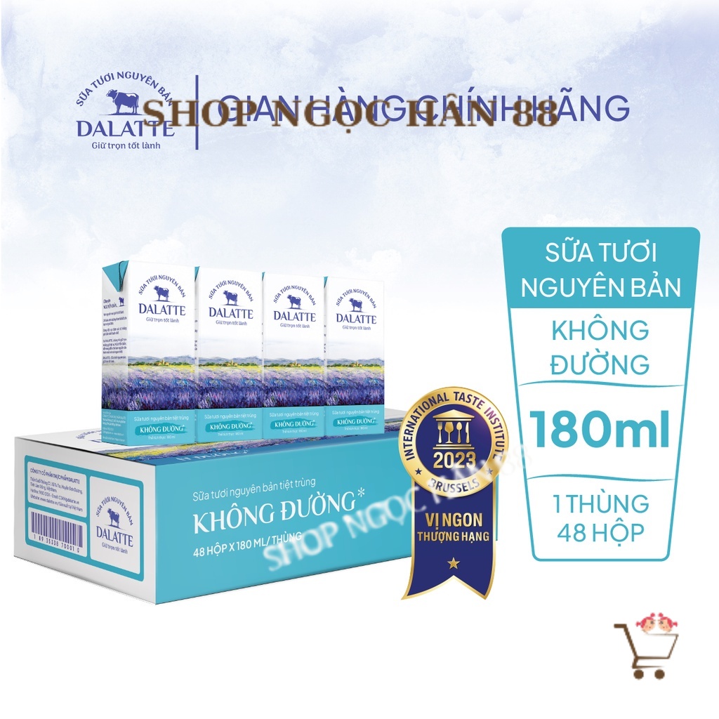 Thùng 48 hộp sữa 180ml DALATTE SỮA TƯƠI NGUYÊN BẢN tiệt trùng - Không đường/Có đường/ít đường/cam/dâu/ đào