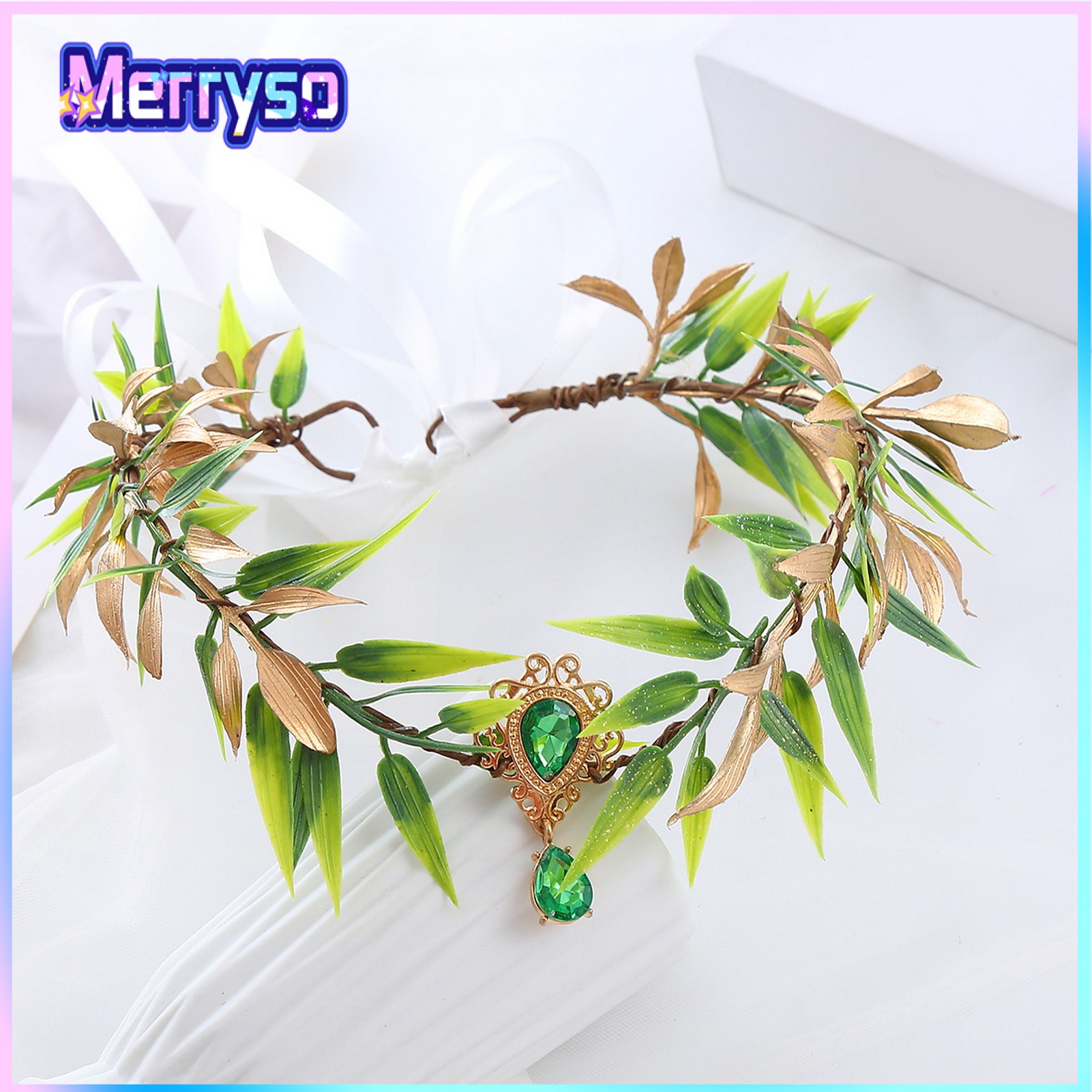 Women Heaband Pixie Elf Ears Leaf Wreath Rhinestone Decor Lace Up Adjustable Heart Shape Elven Crown Fairy Queen Costume Headband Headpiece Party Bride Wedding Tiaras Cospaly Hair Accessories ราคา 289 บาท*ส่งฟรี