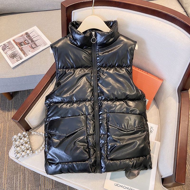 Mùa đông Glossy rửa miễn phí của cho nữ phiên bản Hàn Quốc không tay áo phao gile ấm áp giản dị rộng vừa vặn vest
