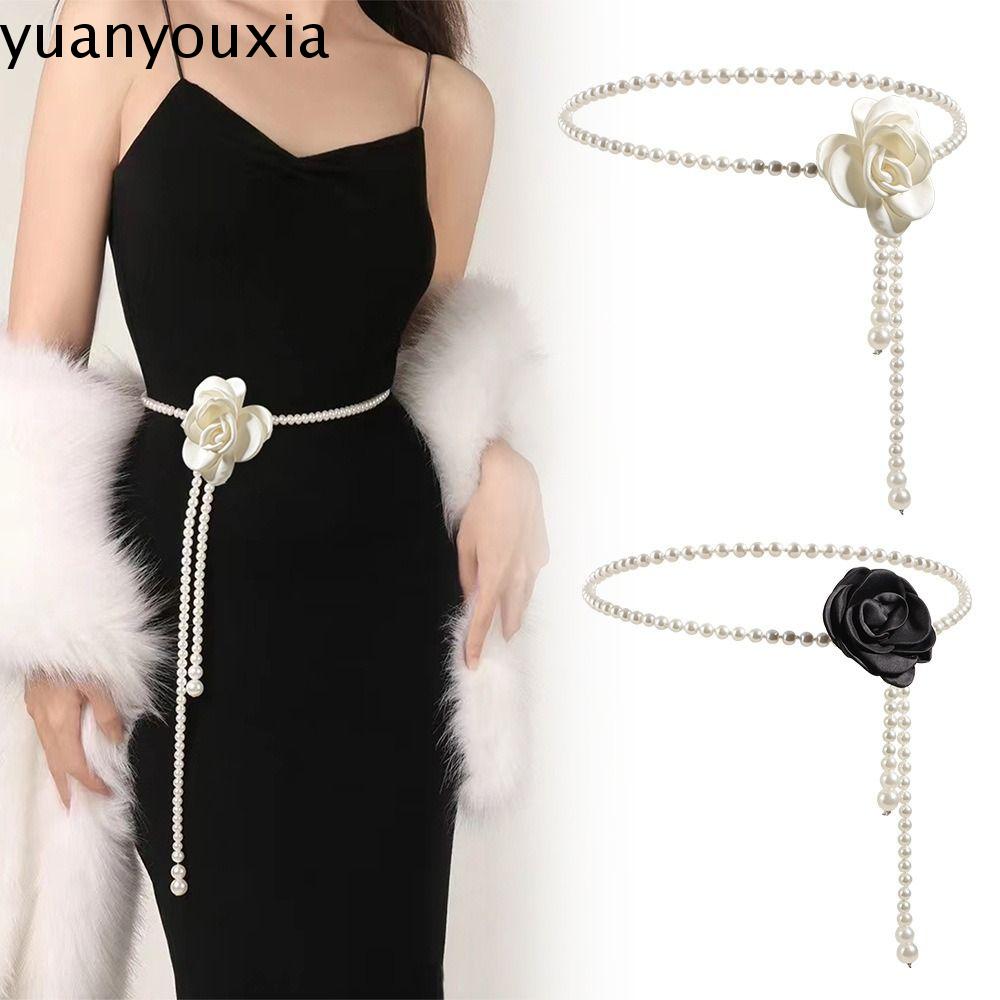 YUANYOUXIA Da PU Dây đeo thắt lưng hoa trà Tất cả phù hợp Ngọc Trai Dây chuyền cơ thể Cá tính Phụ Kiện Váy Dây đeo hông nữ Nữ