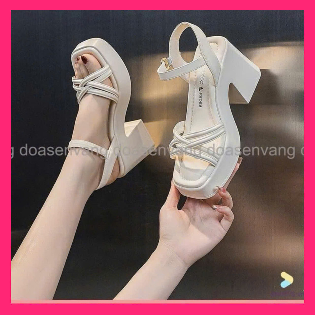    HOT   Sandal cao gót 7 phân sandal gót vuông 7 phân đế đúc siêu nhẹ 3 quai xéo 