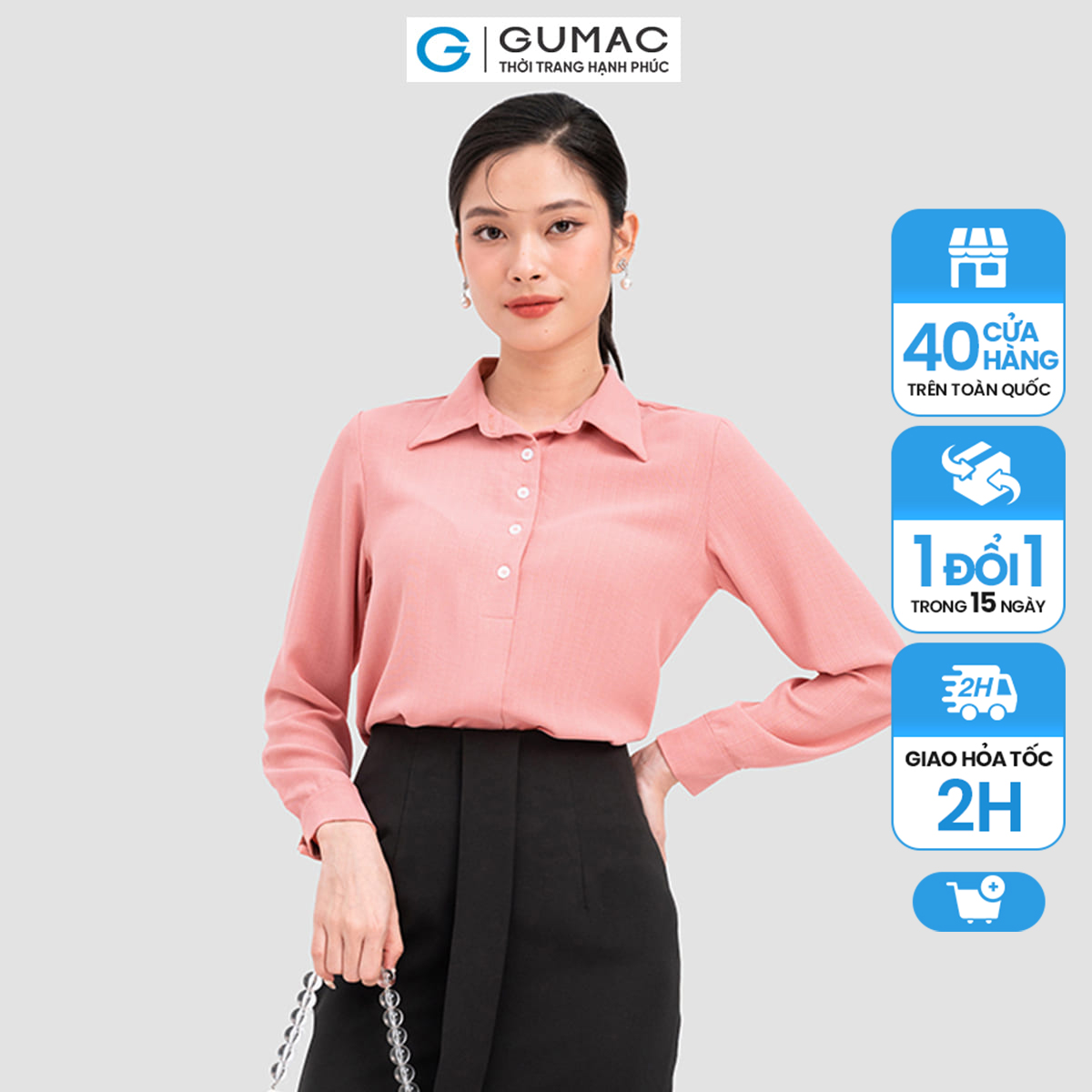 Áo kiểu phối nút thời trang gumac ac11087