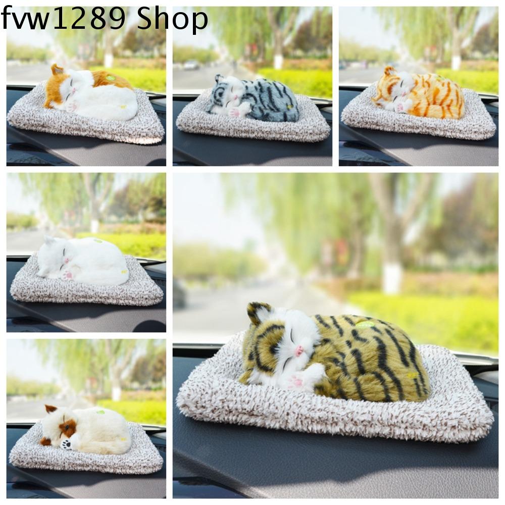 FVW1289 Có âm thanh Đồ trang trí Mèo nhỏ mô phỏng Lọc không khí Mèo/chó vải lông Mèo nhồi bông có âm thanh Đồ trang trí Lông giả Đồ chơi mèo ngủ bằng vải nhung lông Đồ trang trí xe hơi