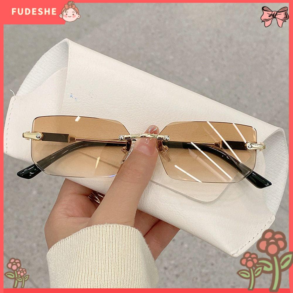 FUDESHE UV400 Kính râm hình chữ nhật không vành Y2K Kính mắt Hợp thời trang Kính râm không gọng Dành cho nam và nữ