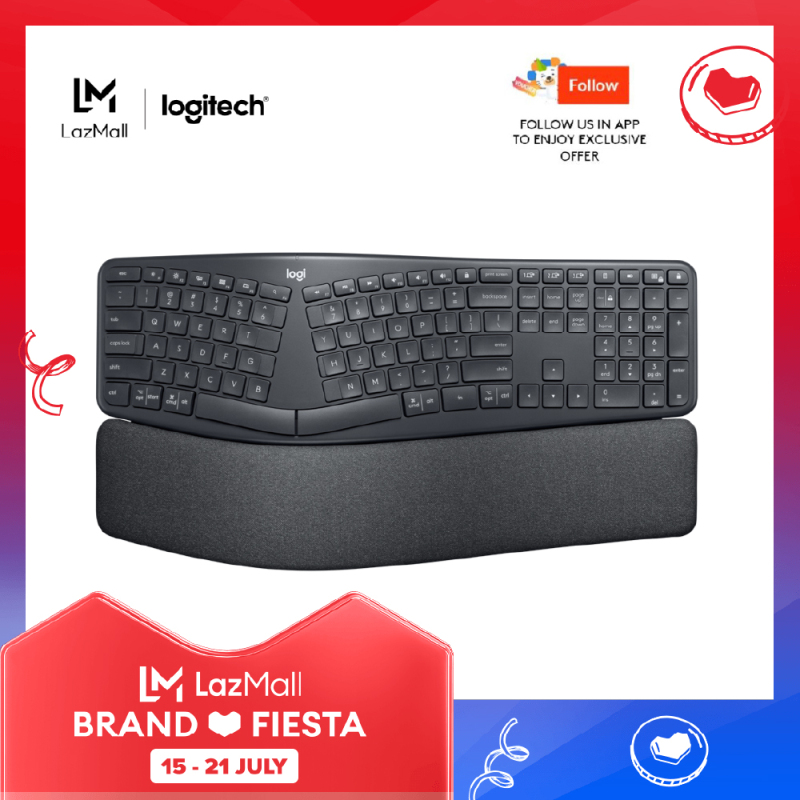Logitech ERGO K860 Wireless Ergonomic Keyboard with Split Keyboard Layout, Wrist Rest Support, Natural Typing, Dark Grey, Stain-Resistant Fabric, Windows/Mac, Bluetooth, USB Receiver Included Singapore