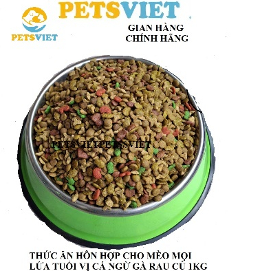Thức ăn cho mèo mọi lứa tuổi mix vị cá ngừ,gà, rau củ túi 1kg - mèo mix vị-hạt mèo