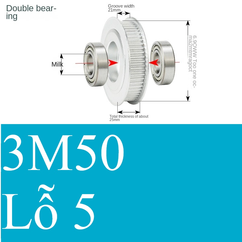 Bánh Răng Đồng Bộ răng 21-5 | 3M 50 Răng Guangfa - Răng Căng, Rãnh 11/16/21mm, Có Ổ Bi, Lỗ 5-17mm, Nhôm, Hướng Dẫn Công Nghiệp