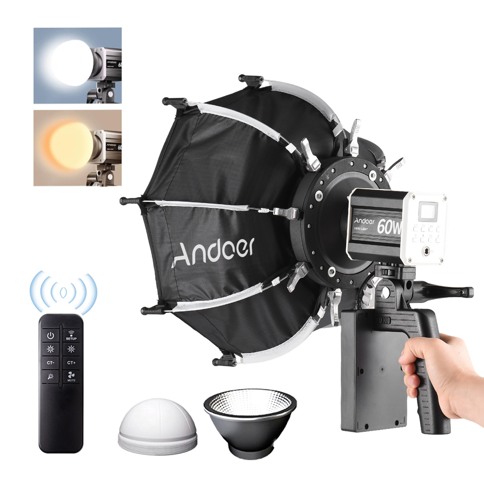Andoer 60W Xách Tay đèn led quay video COB ánh sáng nhiếp ảnh 2800K-6800K Thay Đổi Độ Sáng 9 FX Hiệu