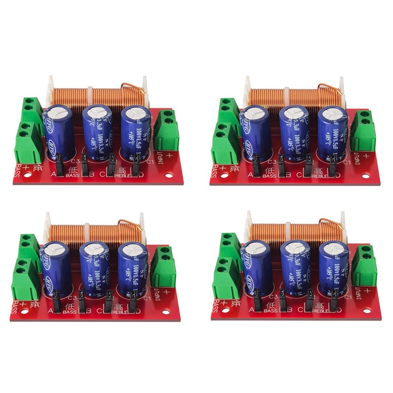 (JERZ) 4 PCS 400W Speaker Crossover 2 Way Audio Adjustment Tweeter Bass Speakers for 2-16Ohm