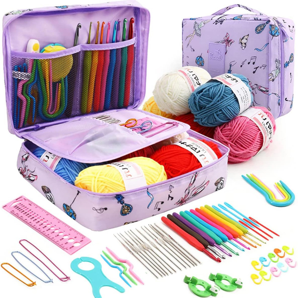 59 PCS Crochet Kit Set DIY Sewing Hook Beginner Knitting Crochet Soft Grip Wool Crochet Tools Benang Kait Crochet Bag