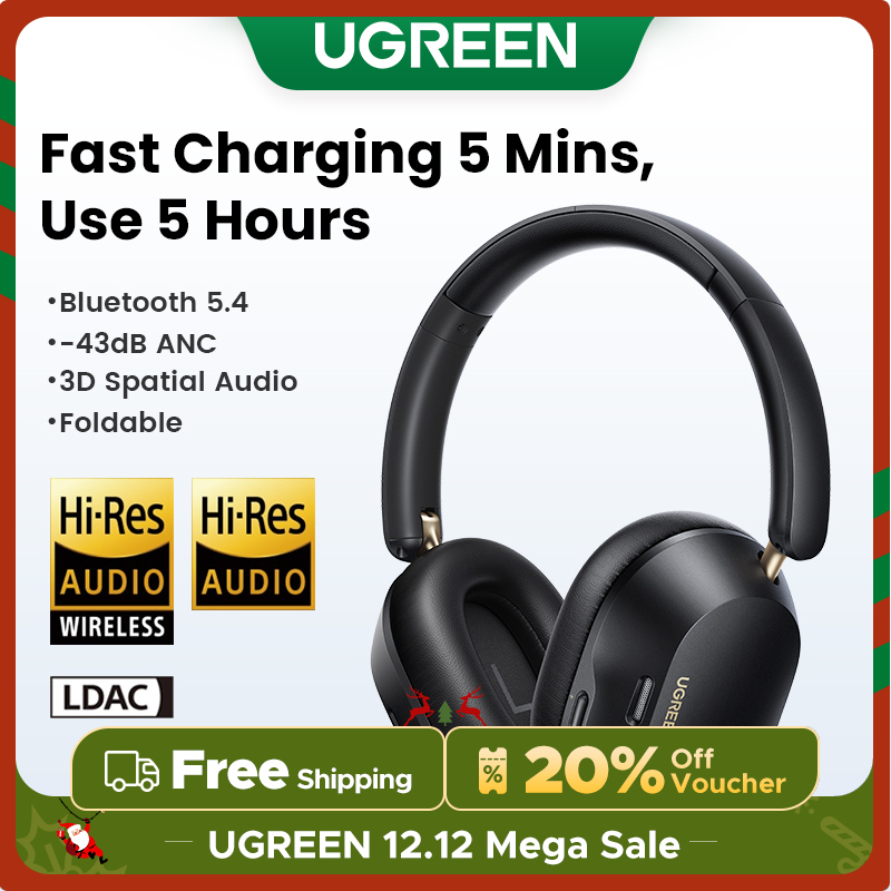 Tai nghe chụp tai không dây UGREEN Bluetooth gắn trên đầu Hitune Max5C 5.4 không dây Wireless ANC Earphone 38dB Tai nghe thể thao có Mic khử tiếng ồn for iPhone 15 Pro Max Model:35757