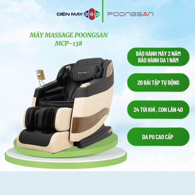 Poongsan Mcp-138 – 4D Roller Family Massage Chair - Vietnamese Voice Control Giá 35,899,000 Đồng*Miễn phí vận chuyển