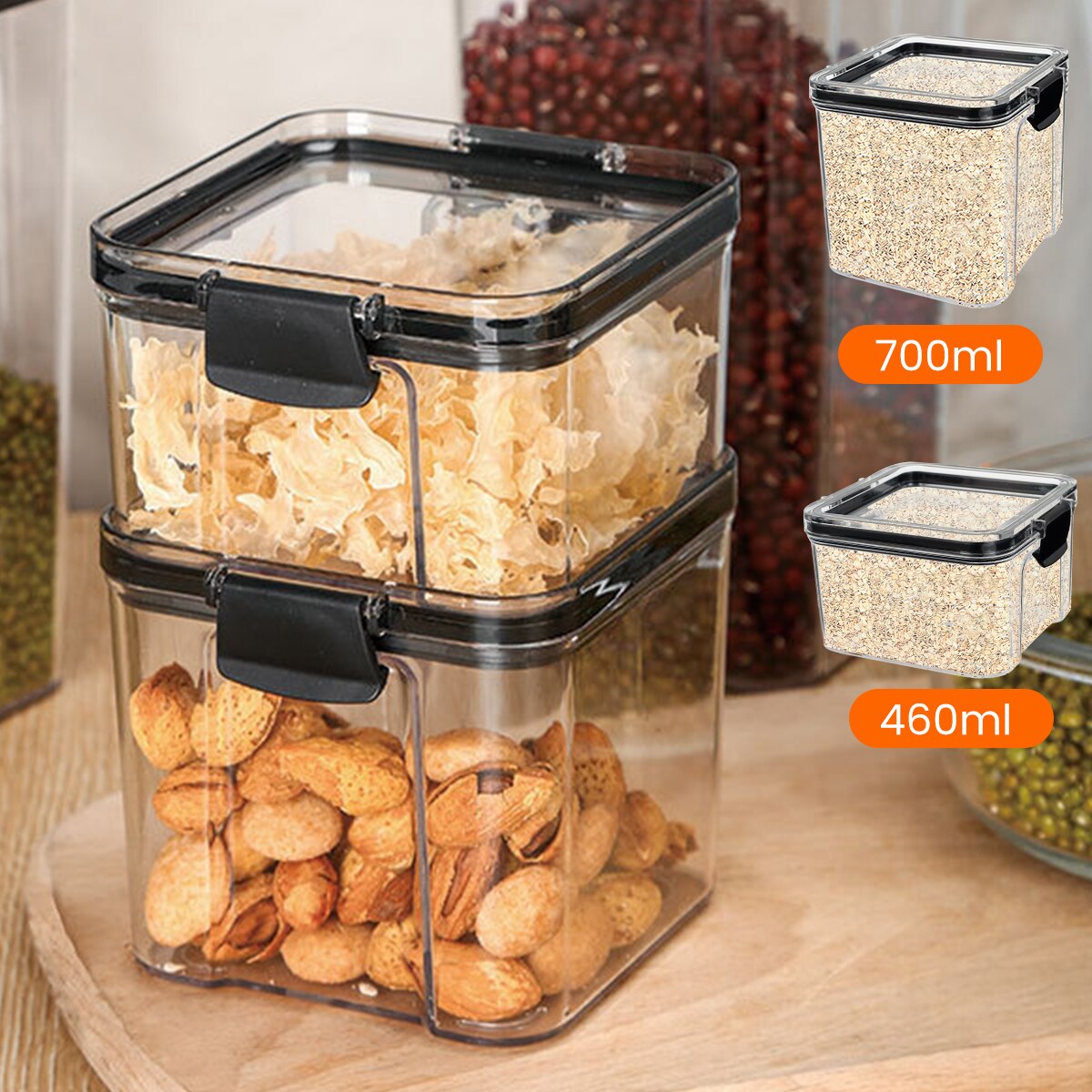 Kín thực phẩm lưu trữ Container có nắp đậy nhựa trong thực phẩm khô hộp chạn bát đĩa nhà bếp tổ chức và lưu trữ cho ngũ cốc