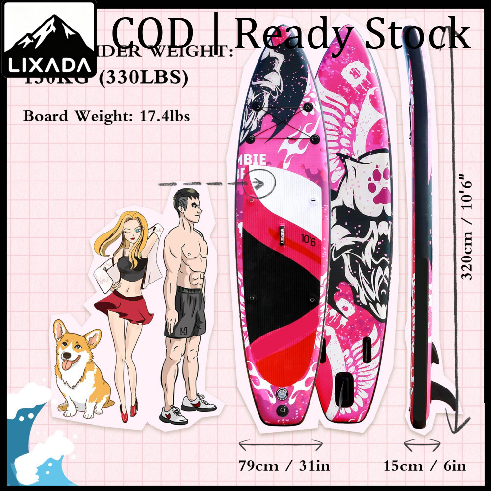 อุปกรณ์กีฬาและฟิตเนส LIXADA Inflatable Paddle Board กว้าง Stable Inflatable กระดานโต้คลื่นพร้อมอุปกรณ์เสริมสำหรับบอร์ดสำหรับผู้ใหญ่เยาวชน ราคา 15,260 บาท*ส่งฟรี
