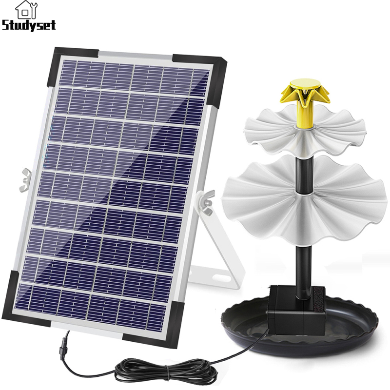 Studyset IN stock Solar Bird Bath Fountain, Solar Water Pump With 4 Nozzles, 2 Charging Methods, 10 Ft Wire, 10W Solar Collector, 3-tier Waterfall Fountain For Garden ราคา 883 บาท*ส่งฟรี