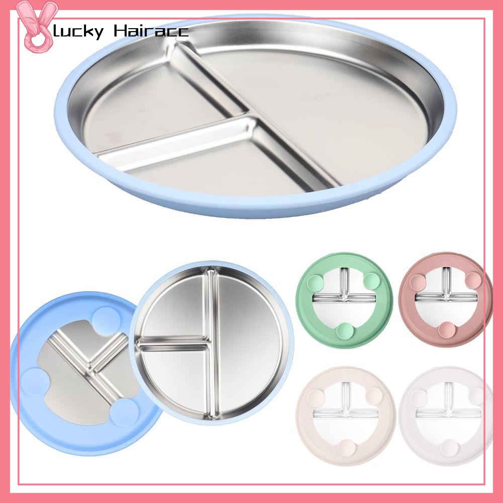 LUCKY HAIRACC Ống bọc silicon Đĩa trẻ em có lực hút Thép không gỉ Chống trượt Bát cho trẻ  biết đi  Chống vỡ Đĩa chia cho trẻ tập đi