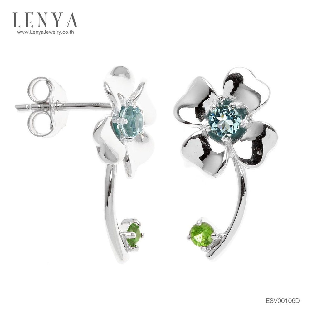 Lenya Blue Topaz Gemstone Earrings Enhance Confidence, Clarity, and Intelligence. Size 3 Mm. 925 Sterling Silver Body with White Gold Plating. ราคา 2,900 บาท*ส่งฟรี