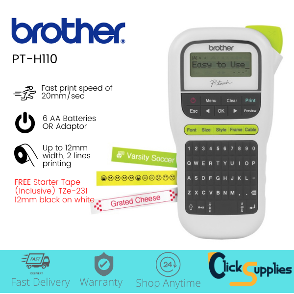 Brother Label Machine PT-H110 Portable Handheld Label Printer PT-H110 with 1 year warranty and starter Tze tape Singapore