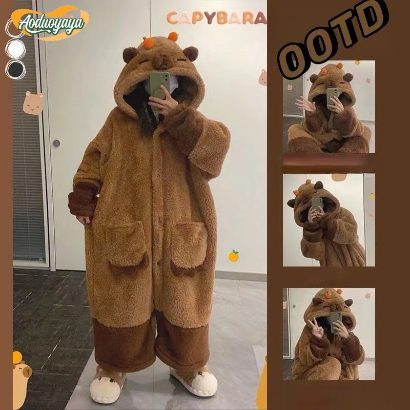 Aoduoyaya Capybara Cute Capybara Outfit, Mascot Costume, Mascot Pajamas, Cartoon Pajamas, Cosplay, Warm and Thick, Keeps Warm. ราคา 529 บาท*ส่งฟรี