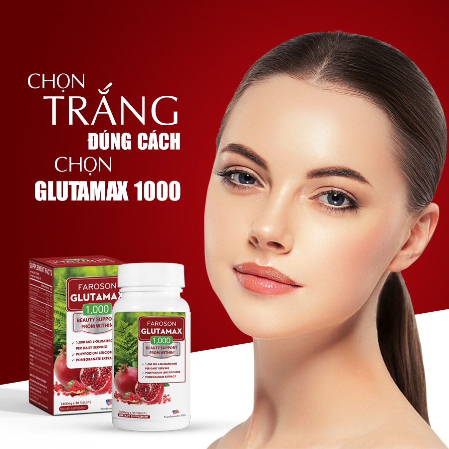 Faroson glutamax viên uống trắng da mờ nám chống nắng glutamax 1000 hộp 30 viên