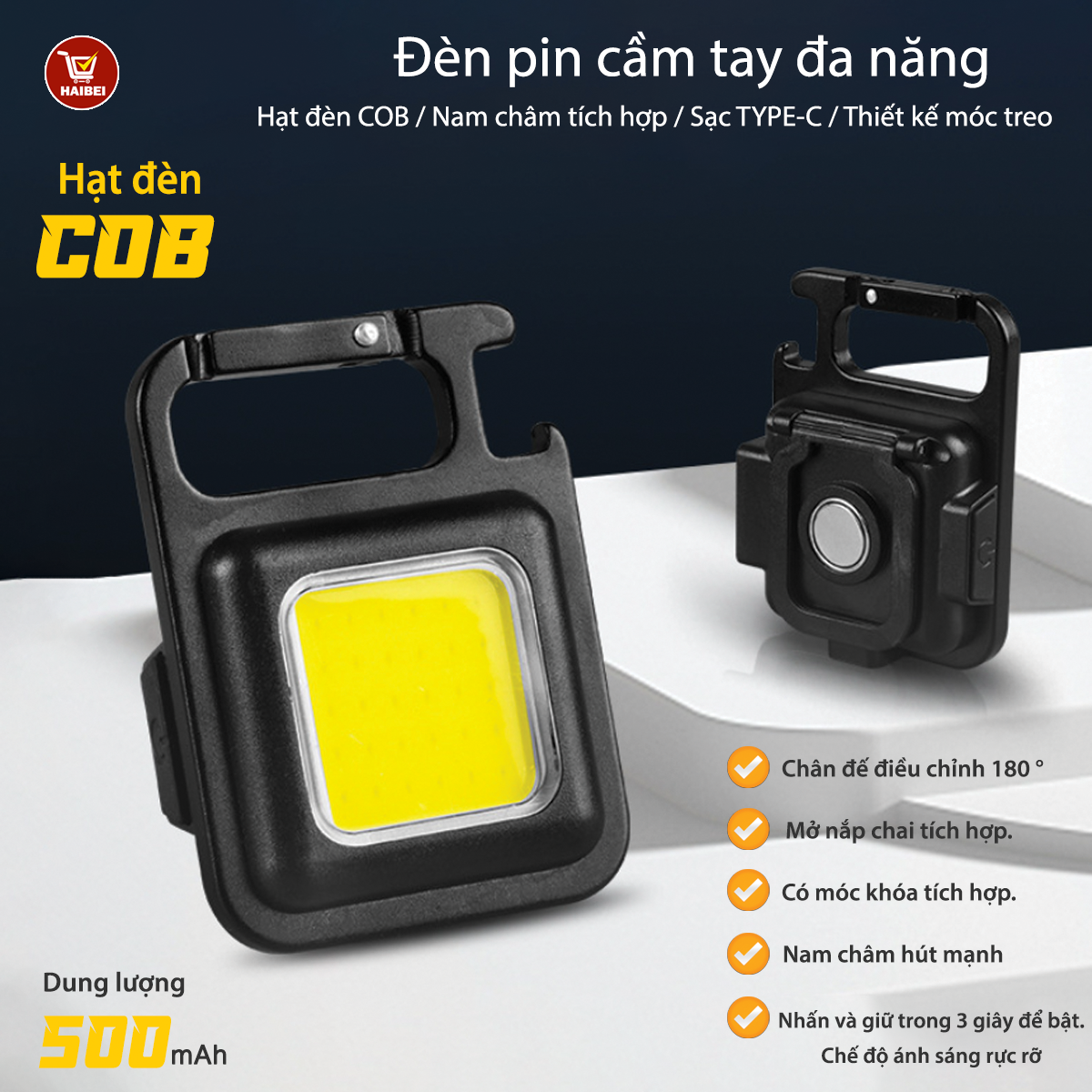 Đèn led ,móc khóa đèn pin led đèn pin khẩn cấp, móc khóa di động spotlight 500mah cob 500lm 4 chế độ đèn pin