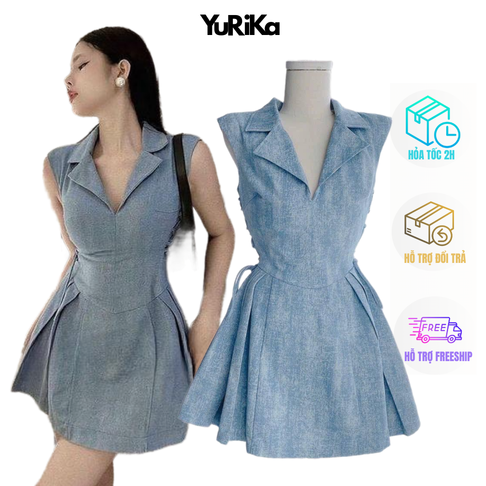 Đầm cổ bẻ chiết eo YuRi Boutique - Đầm cổ nhọn rút dây 2 bên eo