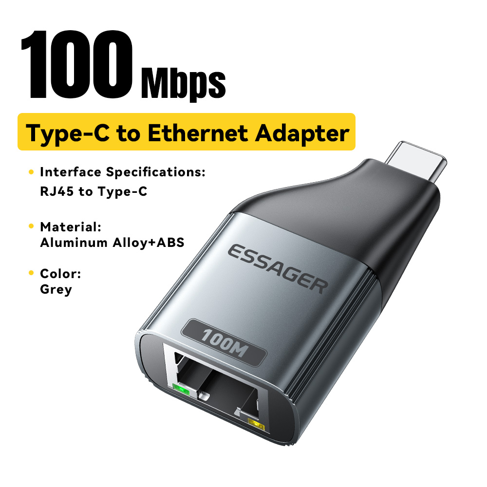 Essager Type-C để bộ chuyển đổi Ethernet 100/1000Mbps Gigabit tốc độ cao RJ45 để Type-C Bộ chuyển đổ