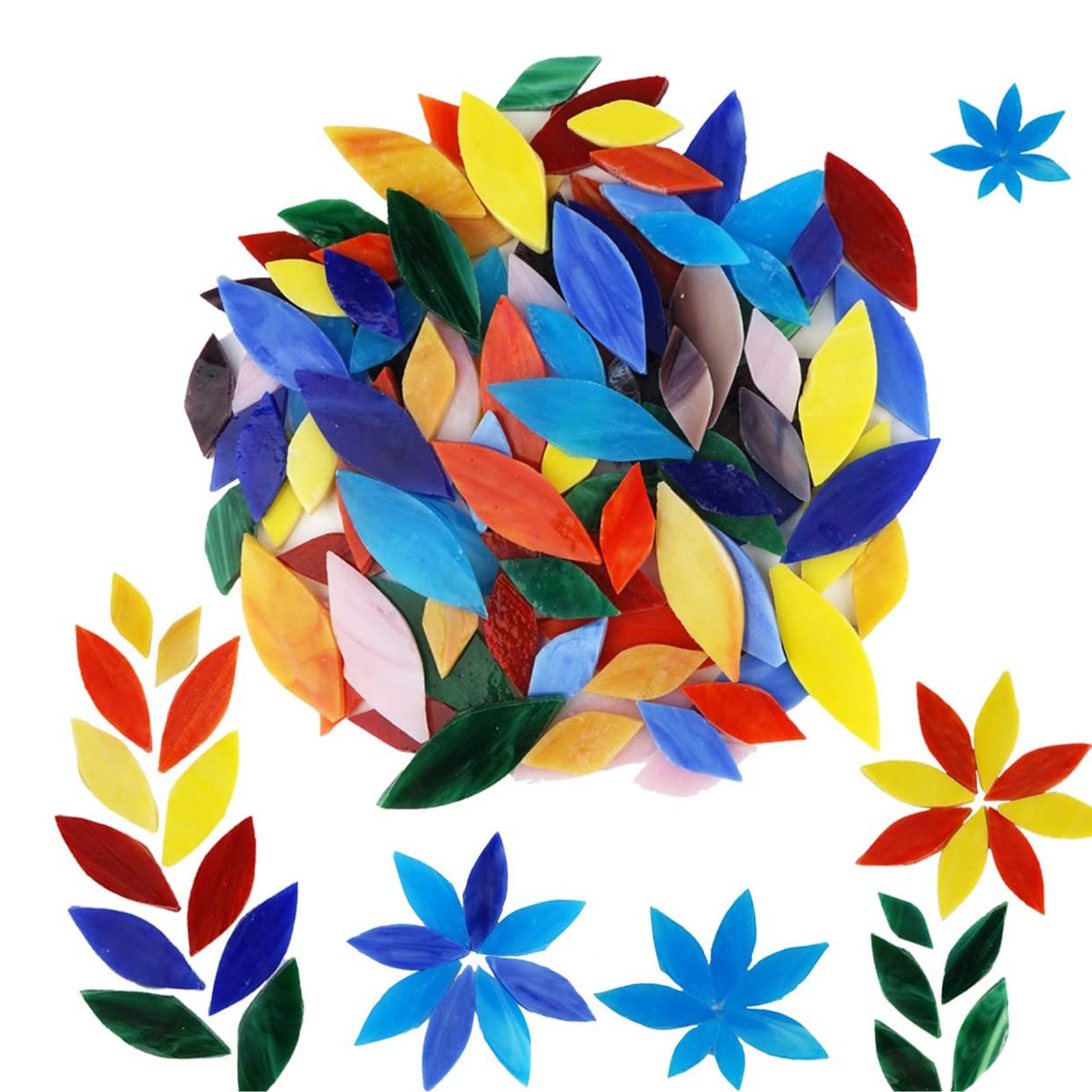 100x Mixed Colors Petal Mosaic Tiles Hand-Cut Stained Glass Art Decoration