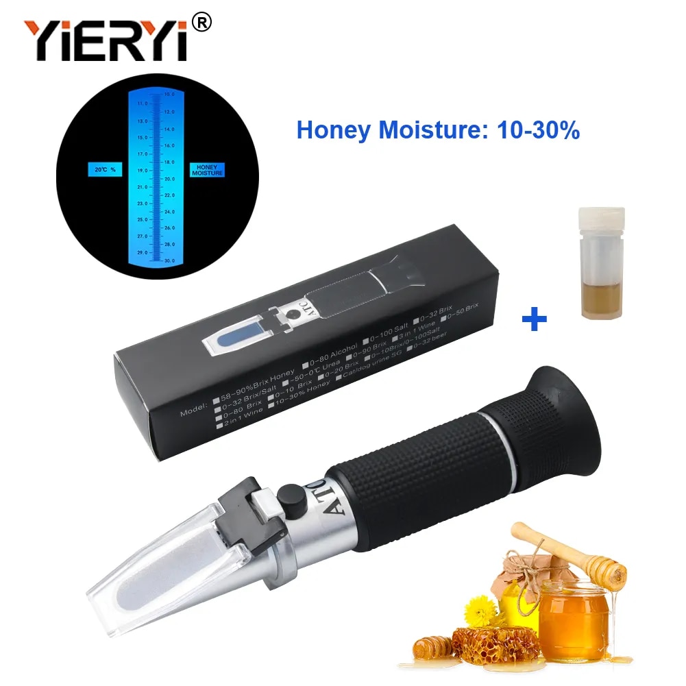 【Trending Now】 Yieryi Handheld 10-30% Water Honey Refractometer Atc Honey Concentration Meter Honey Moisture Meter With Calibration Liquid