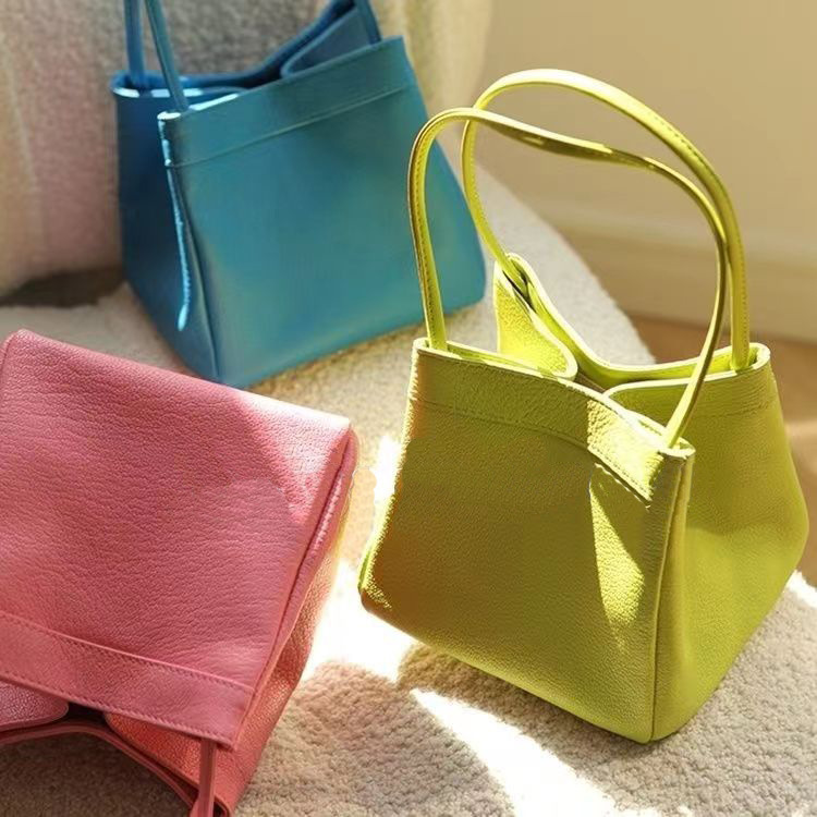 SY Korean Version Of The Top Layer PU Leather Hand-carrying Small Square Bag Versatile Bucket Bag Niche Fashion Handbag Bag Women's Bag