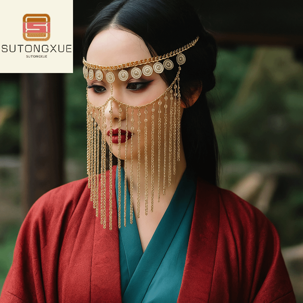 SUTONGXUE กระดิ่งเหรียญ ผ้าคลุมหน้าสำหรับการเต้นรำหน้าท้อง ทอง หินประดับ โซ่หัวผ้าม่าน จิวเวลรี่ ที่คาดผมคอสเพลย์ งานเลี้ยง ผู้หญิง ราคา 266 บาท*ส่งฟรี