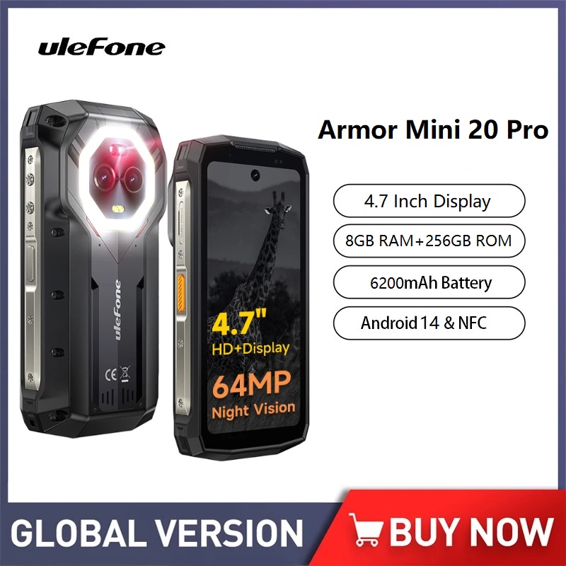 【Official shop】Ulefone Armor mini 20 Pro 5G 4.7" Rugged Phone 64MP Night Camera LED Light Android 14 Smartphone 6200mAh ราคา 11,000 บาท*ส่งฟรี