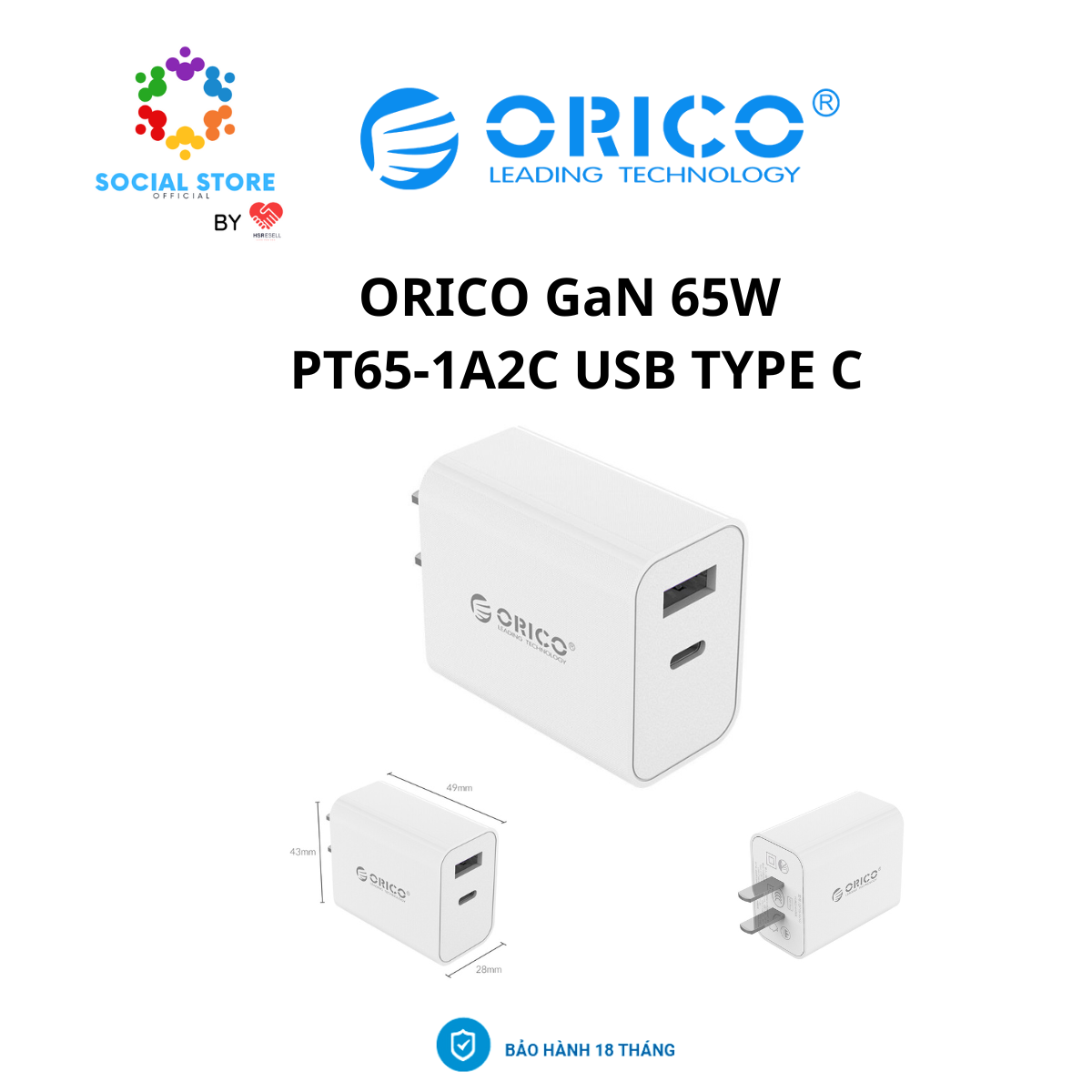 Củ sạc nhanh orico qp18-1u1c 18w|hàng chính hãng