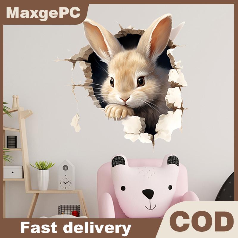 MaxgePC สติกเกอร์ติดผนังรูปการ์ตูนกระต่าย3D สติกเกอร์แบบมีกาวในตัวสำหรับโรงเรียนห้องนอนห้องนั่งเล่นห้องรับประทานอาหารห้องครัวห้องน้ำของตกแต่ง