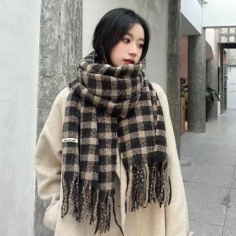 Khăn quàng cổ - Khăn choàng cổ caro len nam nữ lông mịn dệt kim ulzzang Hàn Quốc