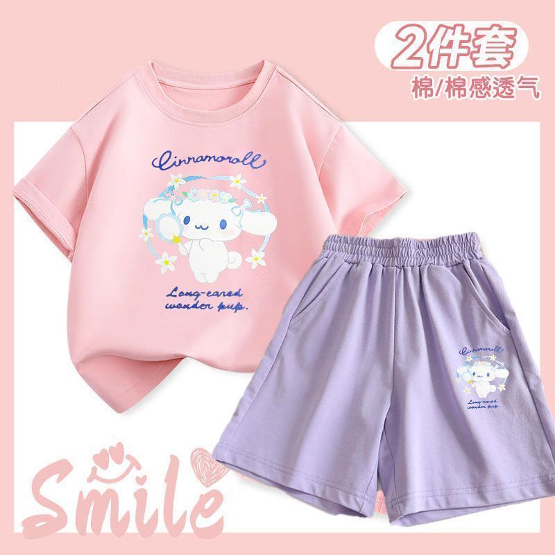 Baby Girls Cinnamoroll Short Sleeve + Shorts Two-piece Set Age 1 To 12 Years Children's Suit Cute Five-part Pants Two-piece Set Cartoon Pattern - 8