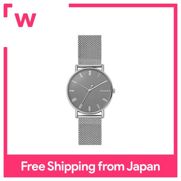 Skagen Skw6428 Signatur Đồng hồ dây lưới thép chữ ký mắt lưới inox bạc Đồng hồ dây đeo