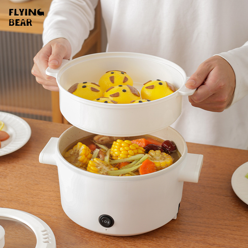 Điện tử hình gấu bay caldron đa chức năng ký túc xá sinh viên nhỏ nồi trắng chiên và nấu ăn Nồi lẩu điện gia dụng tích hợp