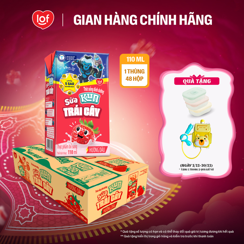 Sữa trái cây KUN vị dâu thùng 48 hộp x 110ml