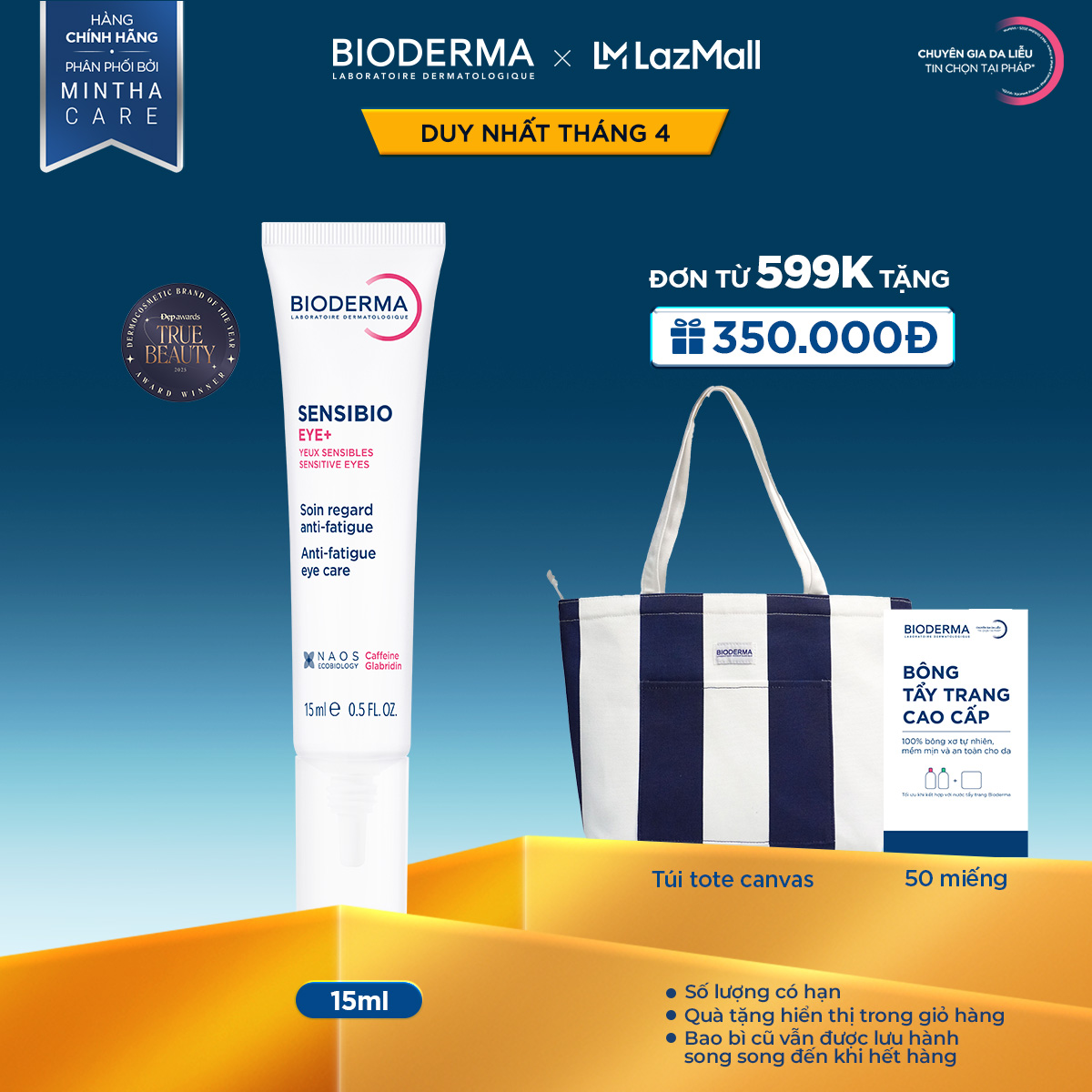 Gel dưỡng mắt 3 tác động thế hệ mới Bioderma Sensibio Eye+ 15ml