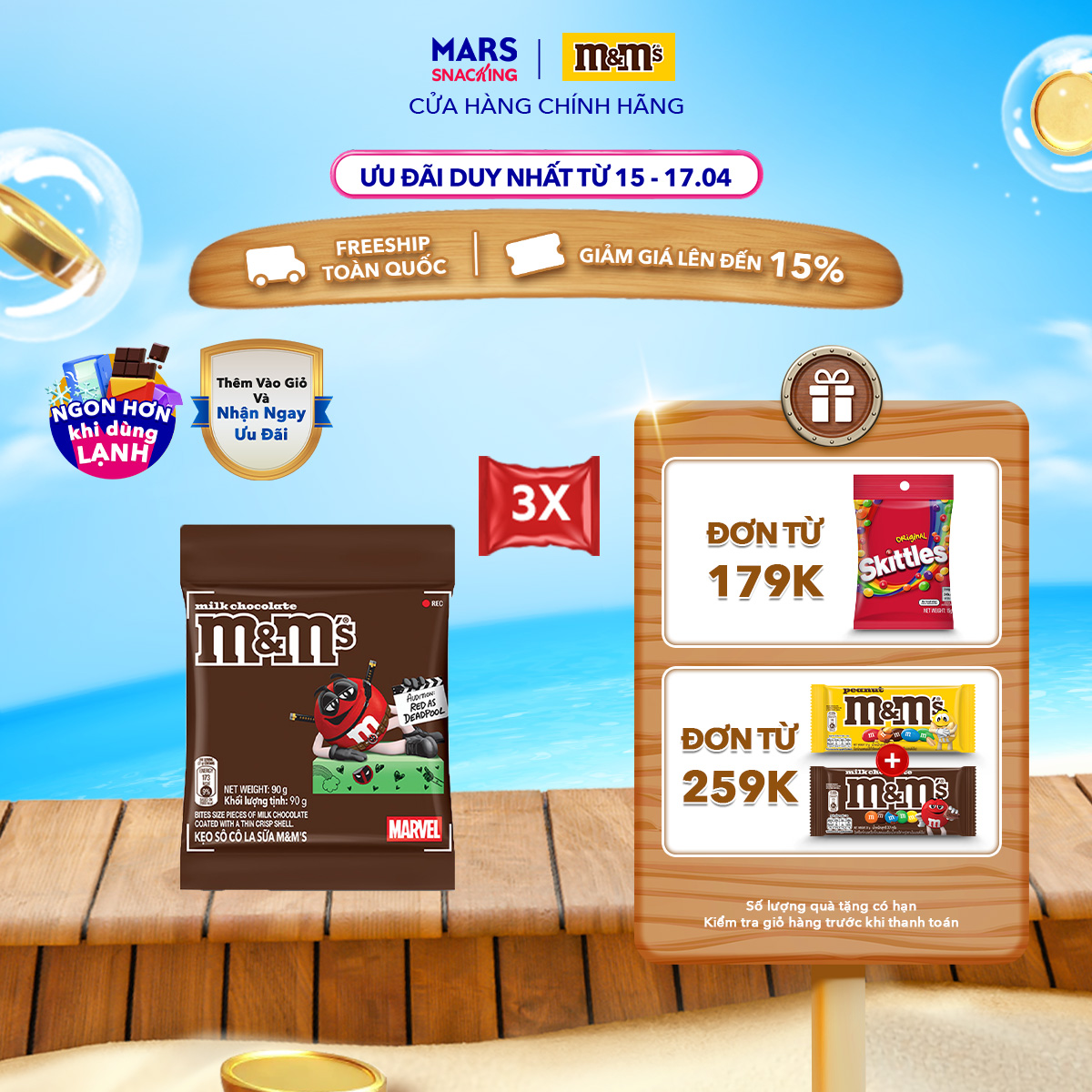 [PHIÊN BẢN MARVEL] Combo 3 Gói Kẹo Sôcôla Sữa MM's 90g